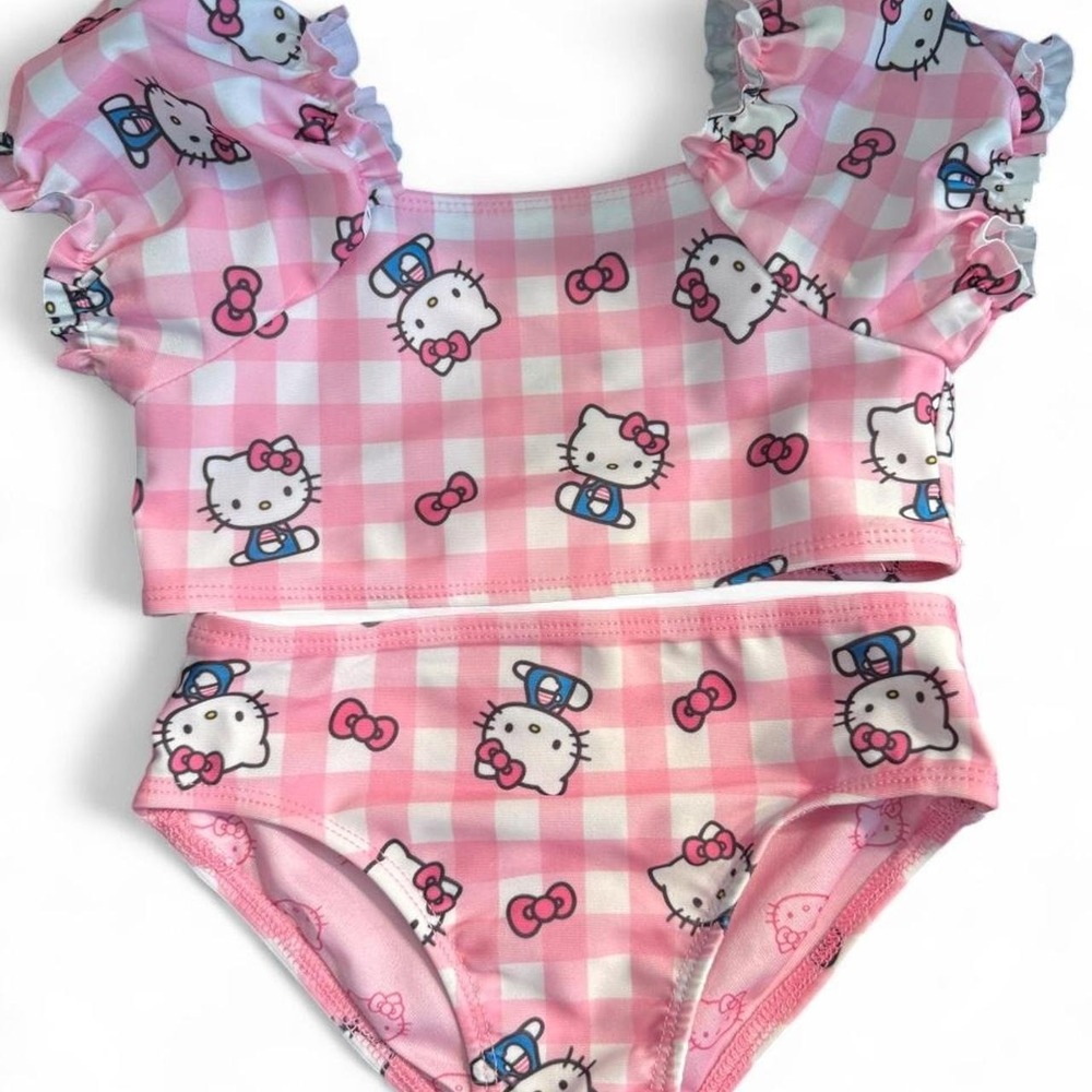 Girl's Size 4T- 3 Piece Hello Kitty By Sanrio. 2 Piece Swimsuit with coverup